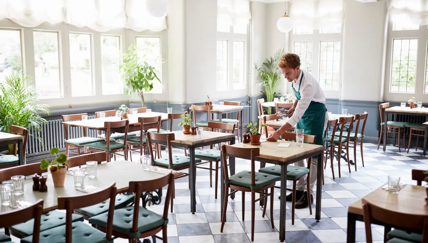 Warm restaurant dining room interior